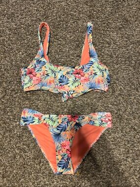 Tropical Floral Bikini Set in Coral & Multicolor